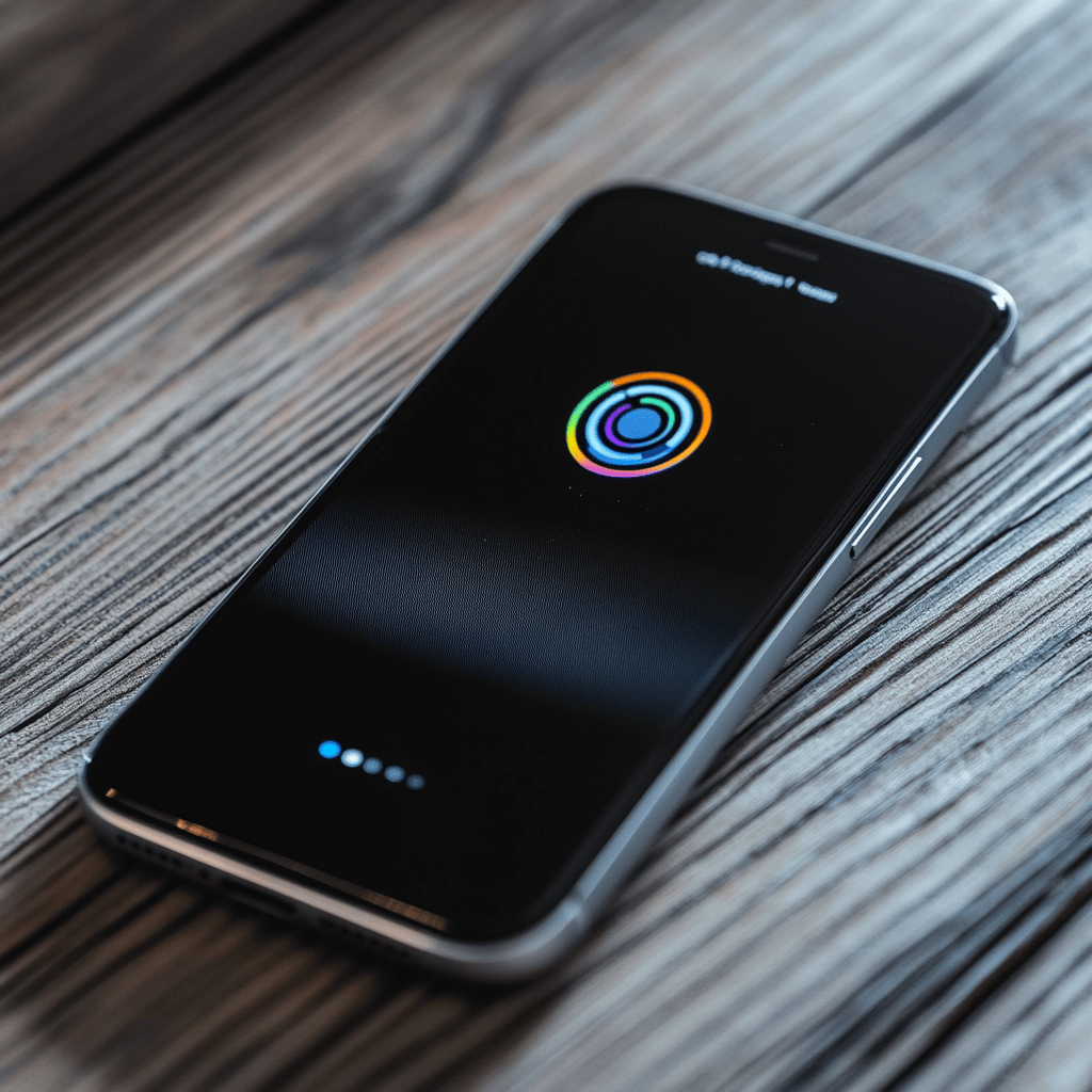 AI voice assistants respond to verbal cues Smartphone displaying a colorful voice assistant interface on a dark screen, set on a wooden surface, illustrating the integration of voice technology in modern business applications.