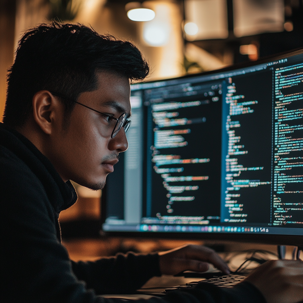 Developer coding on a computer screen displaying Laravel code, emphasizing expertise in web development and efficient project execution.