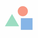 Logo design elements featuring geometric shapes—a green triangle, a blue square, and a coral circle—symbolizing creativity and brand identity for outsourced logo design services.